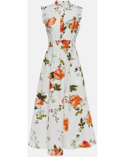 Erdem Ruffled Floral-print Cotton-poplin Maxi Dress - White