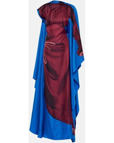 ROKSANDA Senvu Cape-panel Silk Maxi Dress - Blue