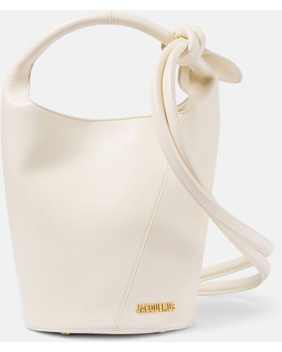 Jacquemus Le Petit Tourni Mini Leather Bucket Bag - White
