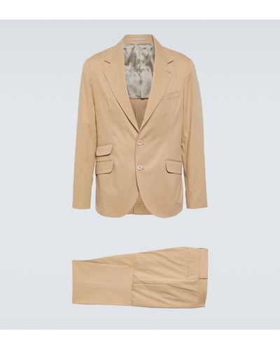 Brunello Cucinelli Cotton And Cashmere Gabardine Suit - Natural