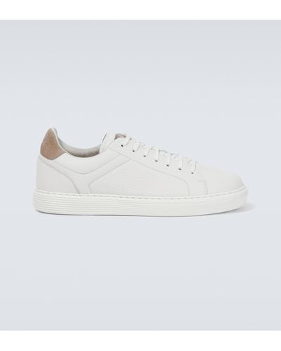 Brunello Cucinelli Calfskin Sneakers With Grain - White