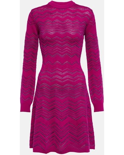 Missoni Chevron Wool Blend Short Dress - Purple