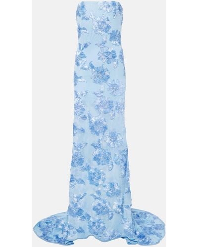 ROTATE BIRGER CHRISTENSEN Alberty Floral-applique Mesh Gown - Blue