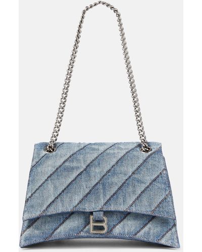 Balenciaga Crush Medium Denim Shoulder Bag - Blue