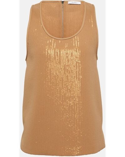 Max Mara Pistoia Sequined Georgette Top - Brown