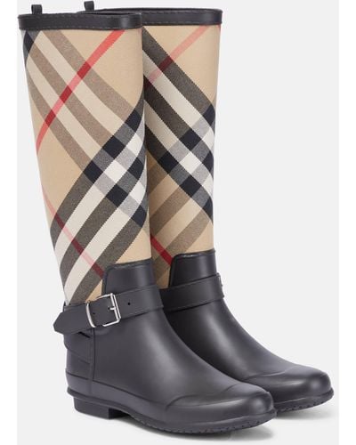 Burberry Strap Detail House Check And Rubber Rain Boots - Multicolour