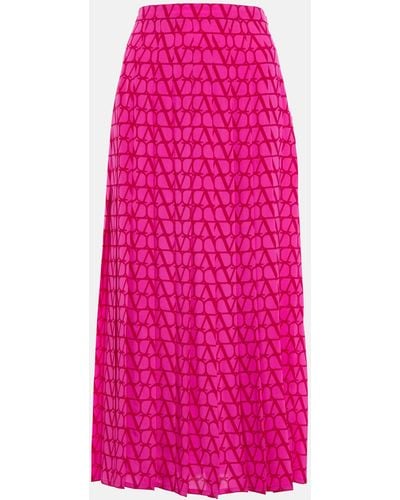 Valentino Toile Iconographe Silk Midi Skirt - Pink