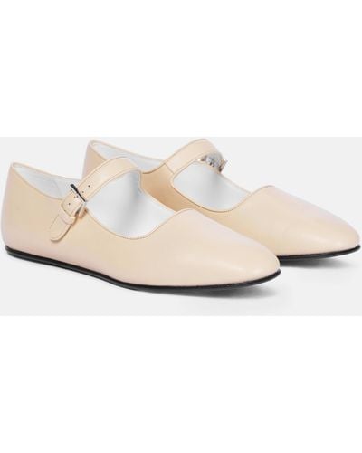 The Row Ava Leather Mary Jane Ballet Flats - Natural