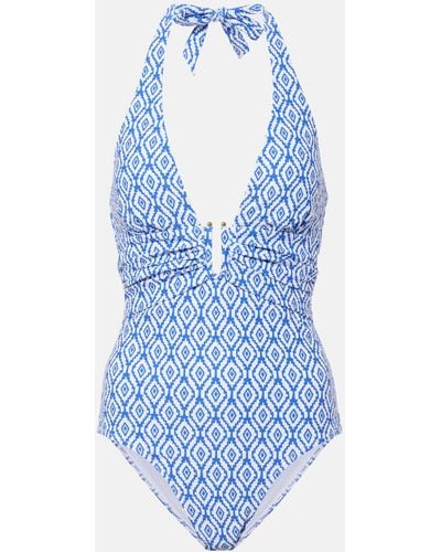 Heidi Klein Sardinia Printed Halterneck Swimsuit - Blue