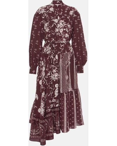 Erdem Floral-print Asymmetric Silk Midi Dress - Brown