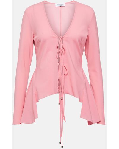 Blumarine Ruffled Tie-front Wool-blend Blouse - Pink
