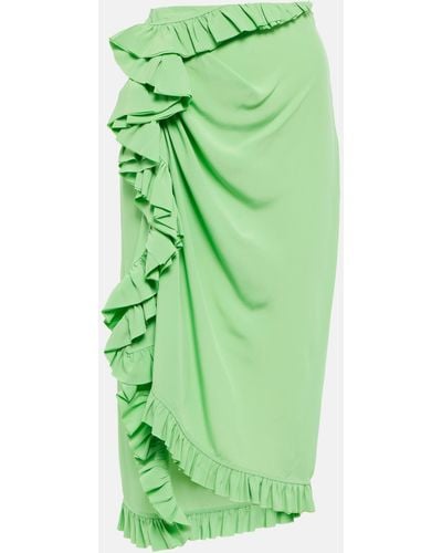 Dries Van Noten Ruffle-trimmed Crepe Midi Skirt - Green