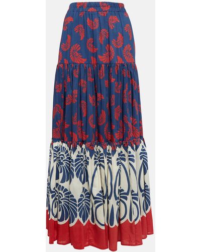 La DoubleJ Palmetto Placee Cotton And Silk Maxi Skirt - Blue