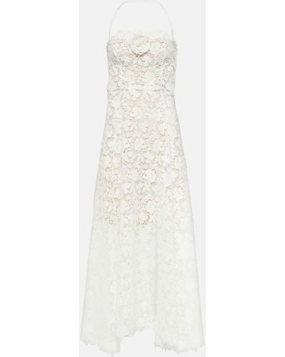 Oscar de la Renta Floral-applique Guipure Lace Gown - White