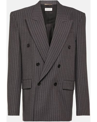 Saint Laurent Oversized Pinstripe Wool Blazer - Grey