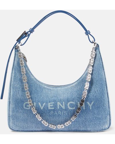 Givenchy Embellished Leather-trimmed Denim Shoulder Bag - Blue