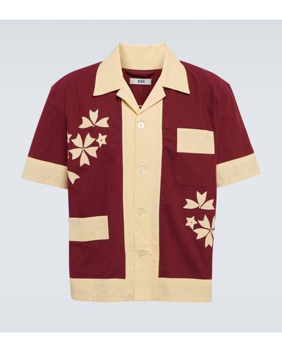 Bode Moonflower Applique Cotton Shirt - Red