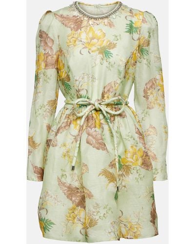 Zimmermann Matchmaker Floral Linen And Silk Minidress - Green