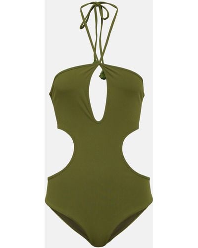 Johanna Ortiz Halterneck Cutout Swimsuit - Green