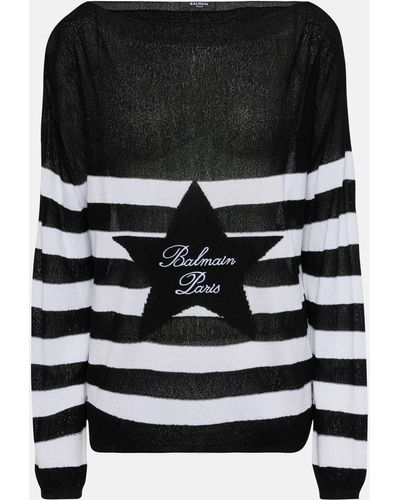 Balmain Logo Striped Sweater - Black