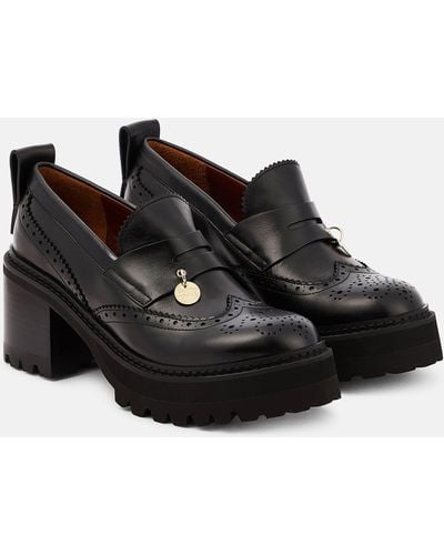 See By Chloé New Gaucho Mocassins In Leather With Brogue Pattern - Black