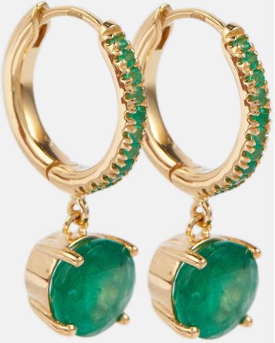 Ileana Makri Grass Seed 18kt Gold Hoop Earrings With Emeralds - Green