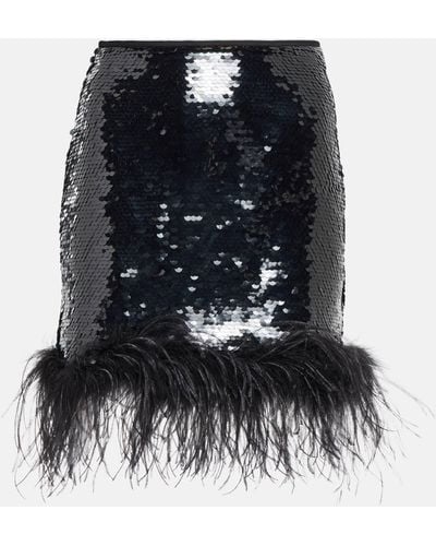 GIUSEPPE DI MORABITO Feather-trimmed Sequined Miniskirt - Black
