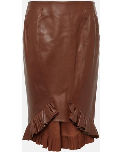 Tom Ford Ruffled Leather Midi Skirt - Brown