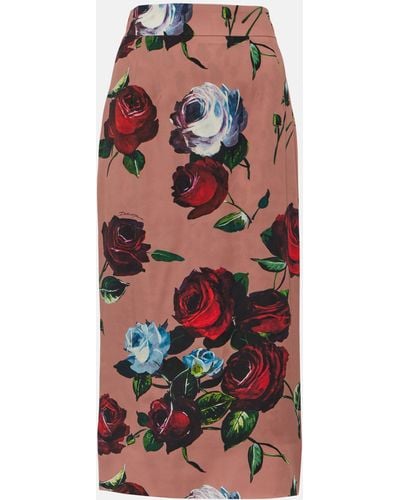 Dolce & Gabbana Floral Silk-blend Charmeuse Midi Skirt - Red