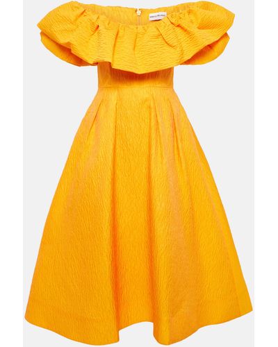 Rebecca Vallance Aurora Off-shoulder Pleated Midi Dress - Yellow