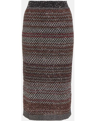 Missoni Striped Sequined Knitted Pencil Skirt - Brown