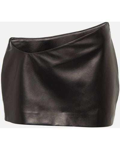 Monot Asymmetric Leather Miniskirt - Black