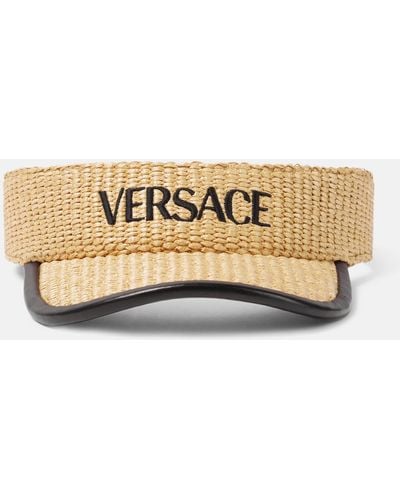 Versace Logo Leather-trimmed Visor - Metallic