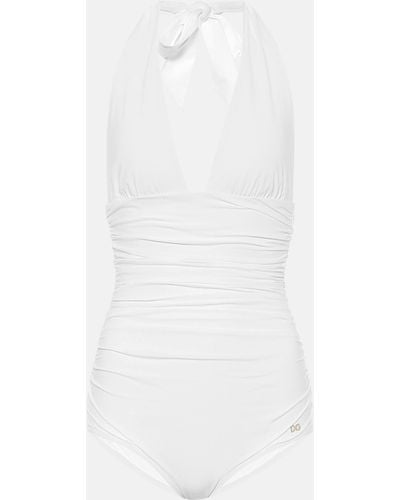 Dolce & Gabbana One-piece Swimsuit With Plunging Neckline - White
