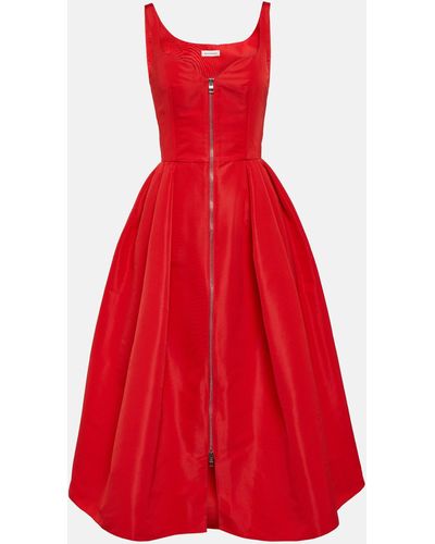 Alexander McQueen Polyfaille Midi Dress - Red