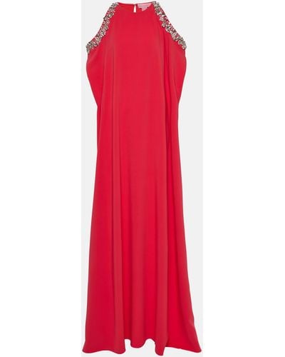 Oscar de la Renta Crystal-embellished Silk-blend Gown - Red