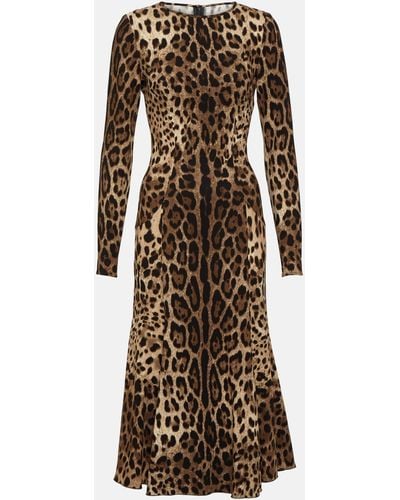 Dolce & Gabbana Leopard-print Jersey Midi Dress - Brown