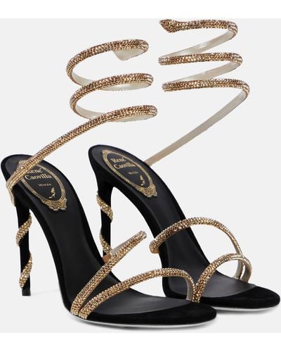 Rene Caovilla Margot Embellished Suede Sandals - Black