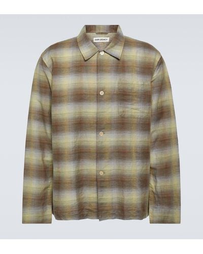 Our Legacy Box Checked Linen And Cotton Shirt - Green