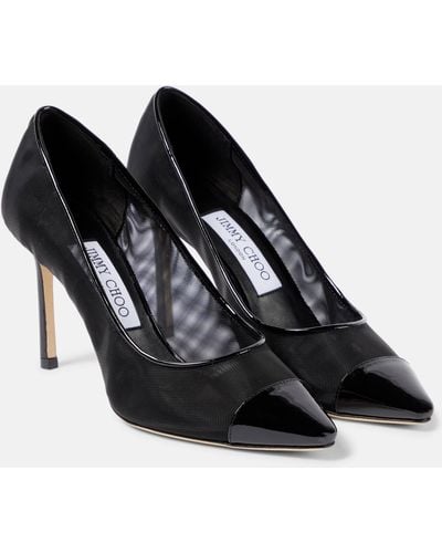 Jimmy Choo Romy 85 Patent Leather-trimmed Pumps - Black