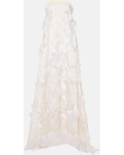 ‎Taller Marmo Bridal Trapeze Fringed Jacquard Gown - White