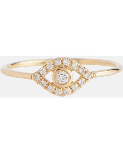 Sydney Evan Evil Eye 14kt Gold Ring With Diamonds - Natural