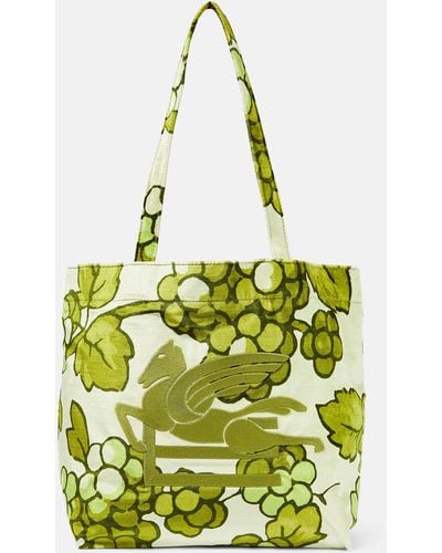 Etro Pegaso Leather-trimmed Tote Bag - Green