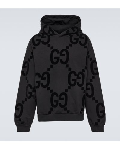 Gucci Monogram-embellished Relaxed-fit Cotton-jersey Hoody - Black