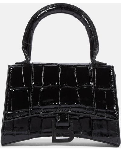 Balenciaga Black Croc Mini Hourglass With Chain Bag