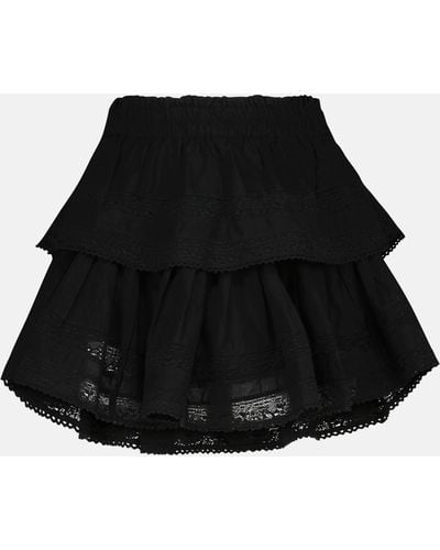 LoveShackFancy Ruffled Cotton Miniskirt - Black