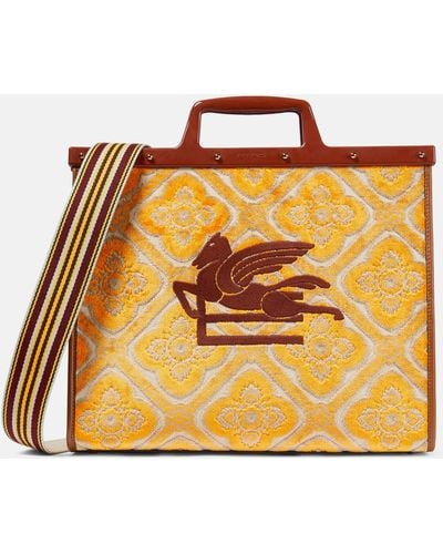 Etro Paisley Leather-trimmed Tote Bag - Metallic