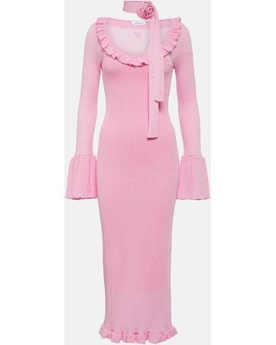 Blumarine Ruffled Wool Midi Dress - Pink