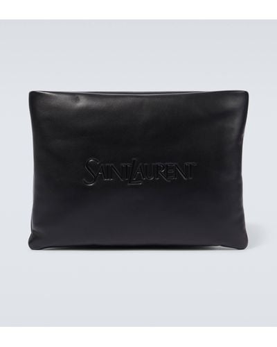Saint Laurent Logo Leather Toiletry Bag - Black