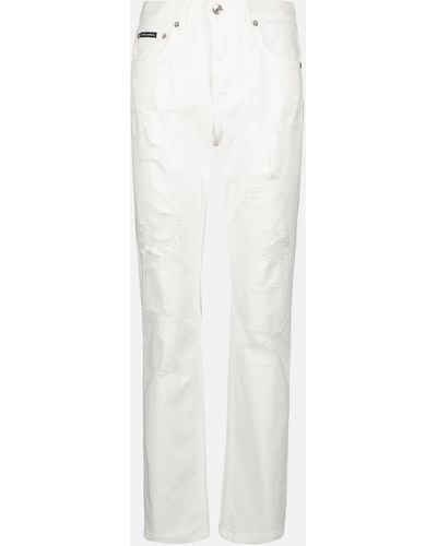 Dolce & Gabbana Distressed High-rise Straight Jeans - White